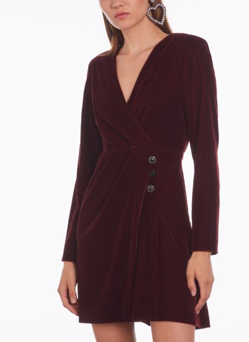 Long Sleeve Velvet Mini Dress with Rhinestone Button Accent