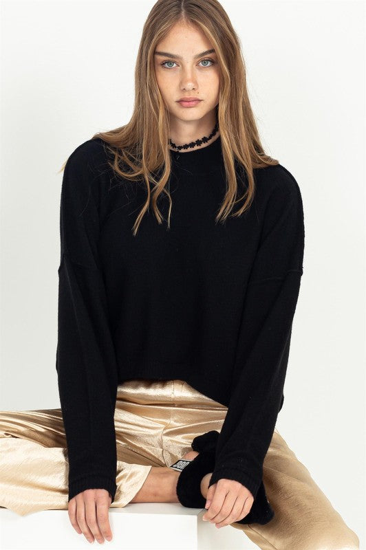 Style Forcast Long Sleeve Cropped Mock Neck Sweater
