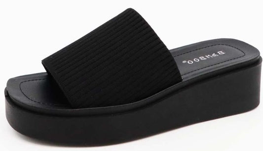 Open Toe Fabric Top Platform Heel Sandal