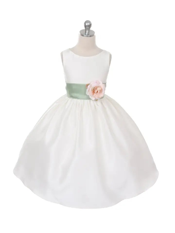 Girls Sleeveless Poly Silk A Line Long Formal Fully Lined Dress with Organza Sash