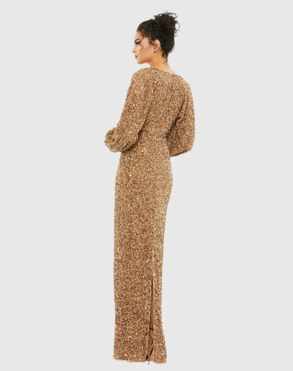Long Sleeve V Neck Sequins Long Formal Dress