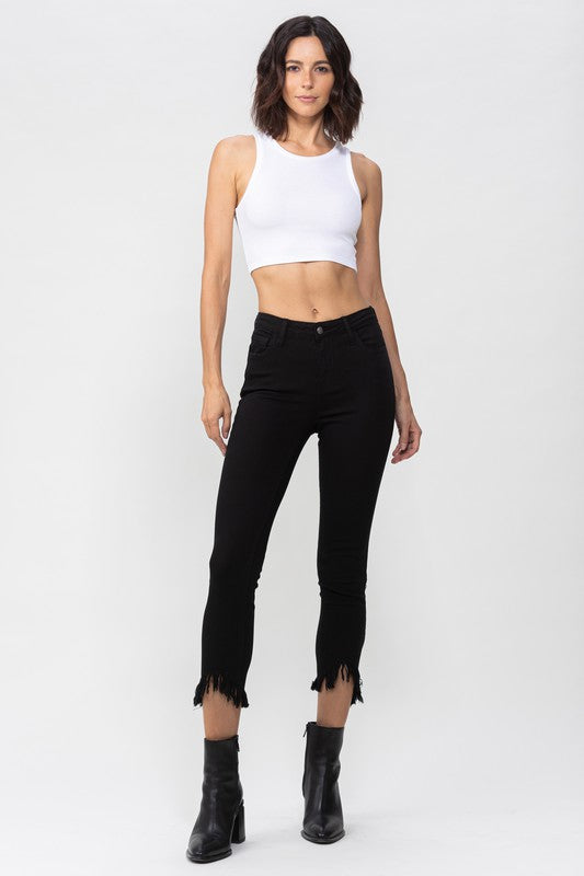 Mid Rise Skinny Ankle Jean with Freyed Hem