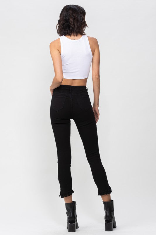 Mid Rise Skinny Ankle Jean with Freyed Hem