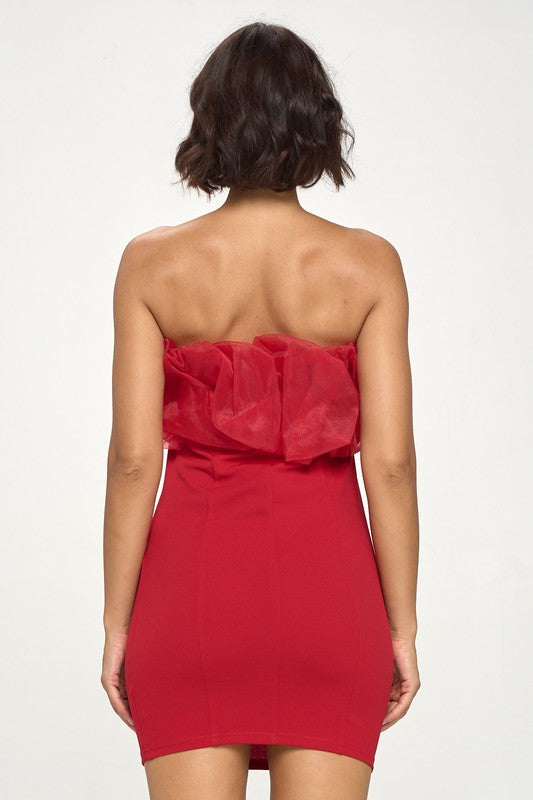 Crepe Ruffle Tube Top Bodycon Mini Dress