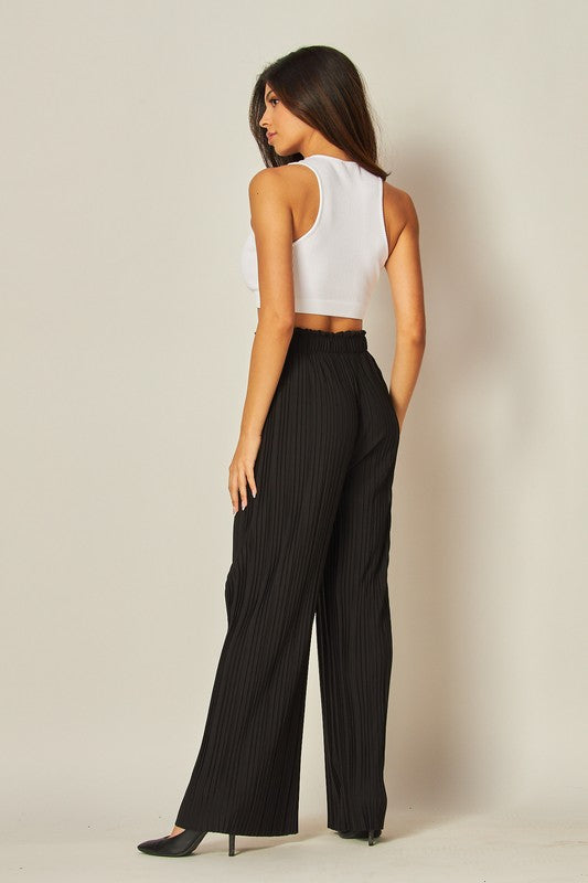 Curvy High Waist Wide Leg Dress Pant with Elastic Waistband and Pockets