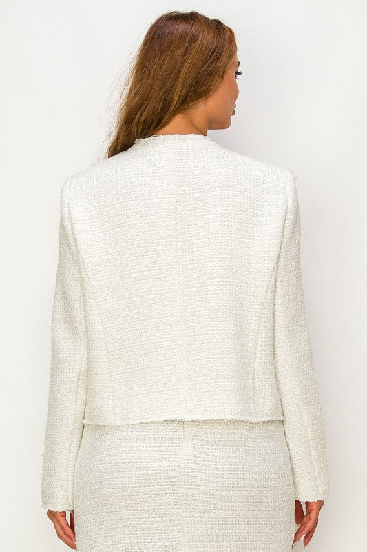 Stunning White Tweed Button Down Blazer