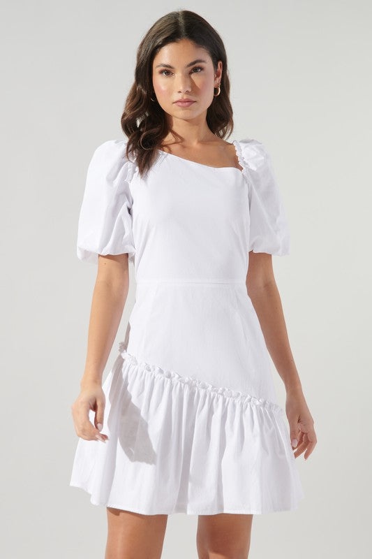 Short Sleeve Asymmetrical Shift Dress with Ruffle Hem