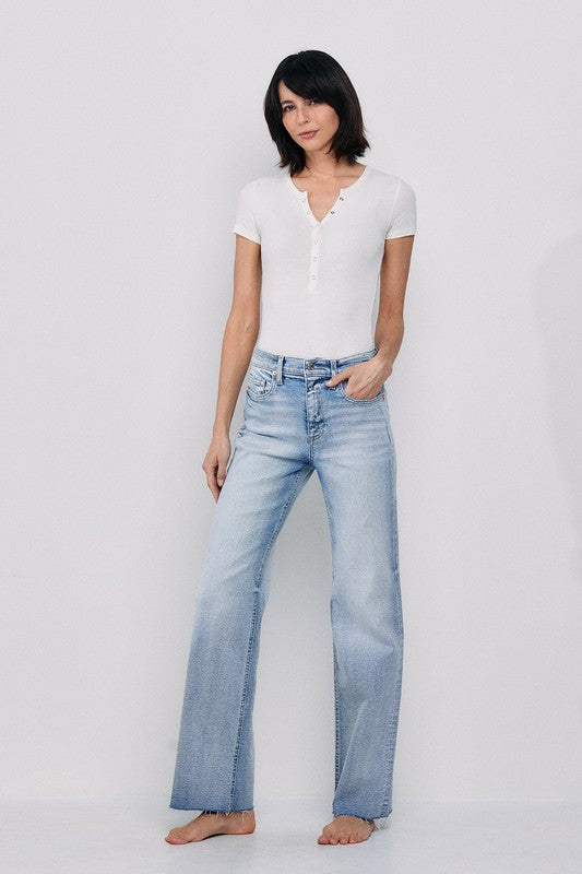 High Rise Comfort Stretch Wide Straight Leg Jeans