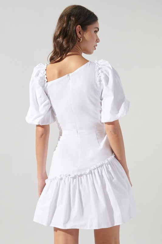 Short Sleeve Asymmetrical Shift Dress with Ruffle Hem