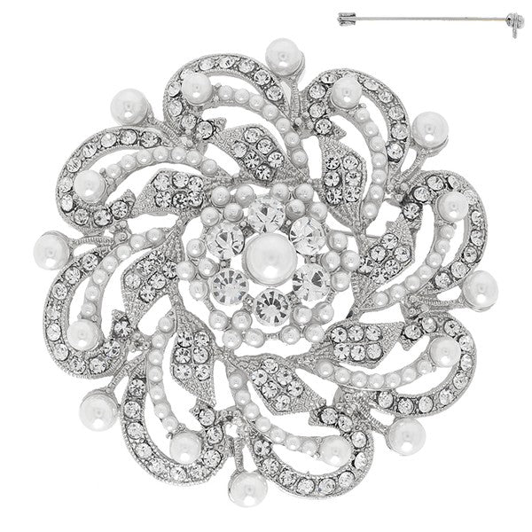 METAL CASTING STONE CLUSTER BROOCH