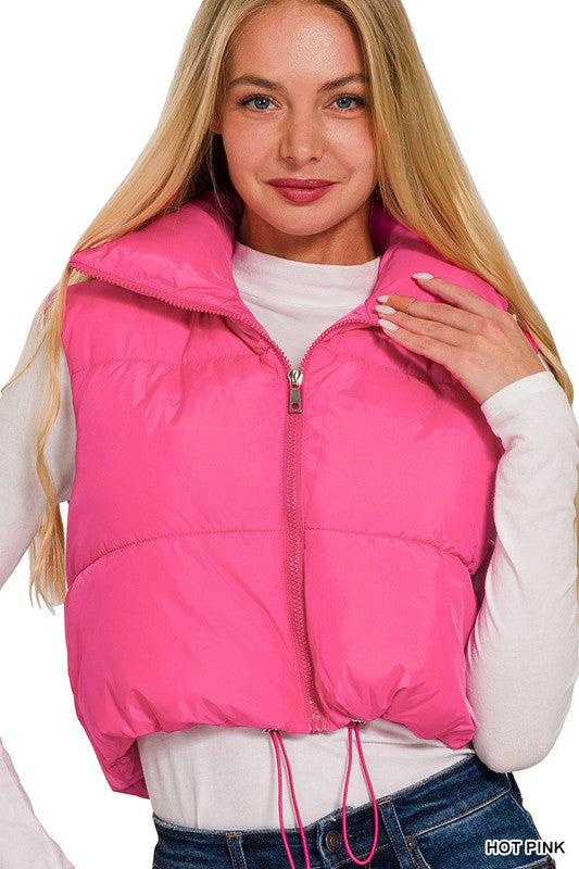 Sleeveless Puffer Cropped Vest with Zip Closure
