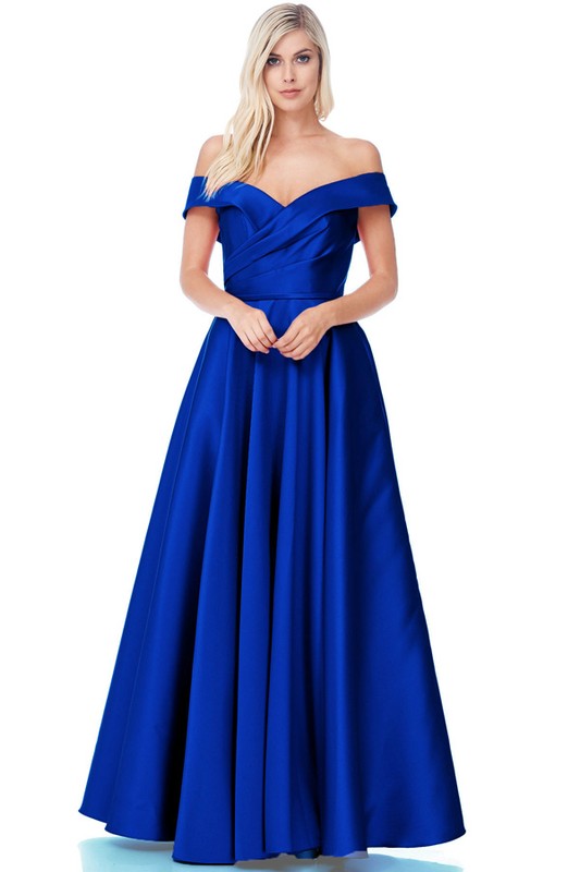 Solid Off Shoulder, Sweetheart Neck, A Line Long Formal Dress with Pockets