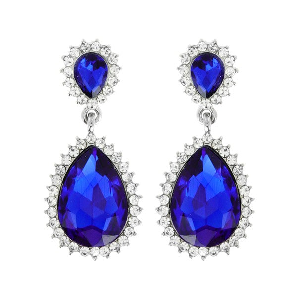 2-TIER CRYSTAL RHINESTONE TEARDROP HALO DANGLE AND DROP EARRINGS
