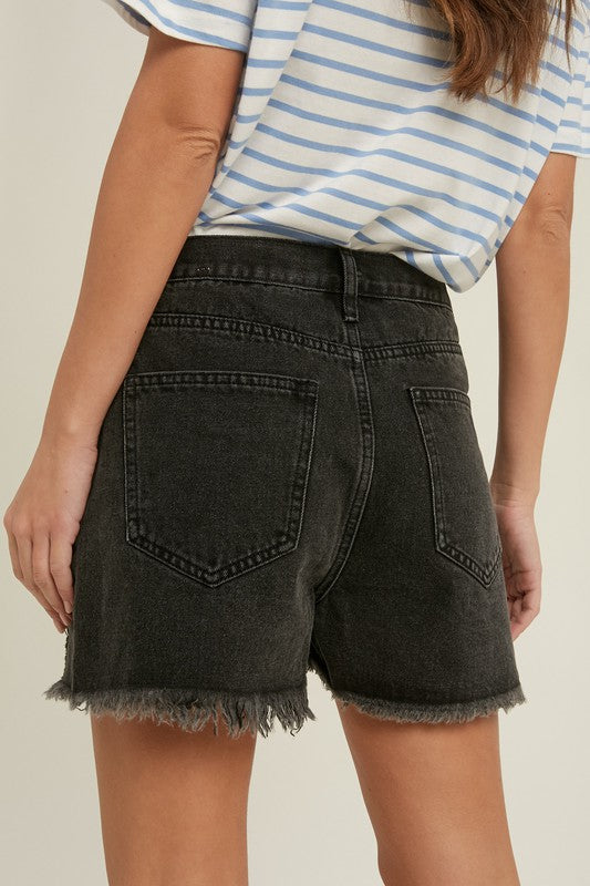 Stylish Overlap Distressed Denim Shorts