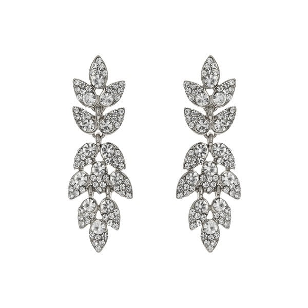 CRYSTAL RHINESTONE LEAF DROP POST EARRINGS GLAM LUXE DRESSY COCKTAIL EVENING JEWELRY