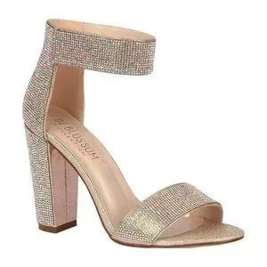 Mid Heel Strapy Sandal with Rhinestone Accents and Ankle Strap