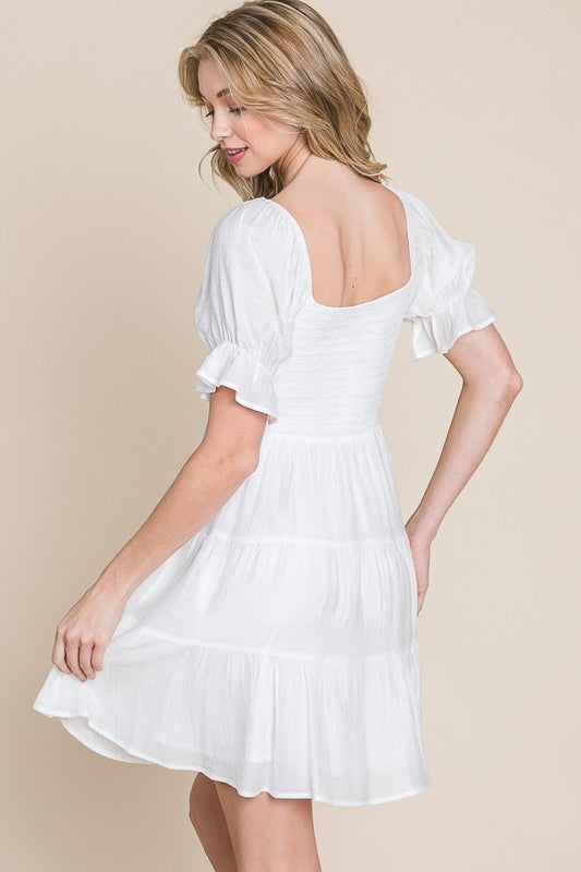 Short Puff Sleeve Woven MIni Dress