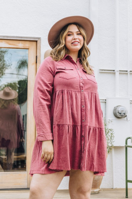Curvy Washed Empire Waist Mini Dress Featuring Babydoll Tiered Button Poise and Personality Boutique Curvy Washed Empire Waist Mini Dress Featuring Babydoll Tiered Button Poise and Personality Boutique