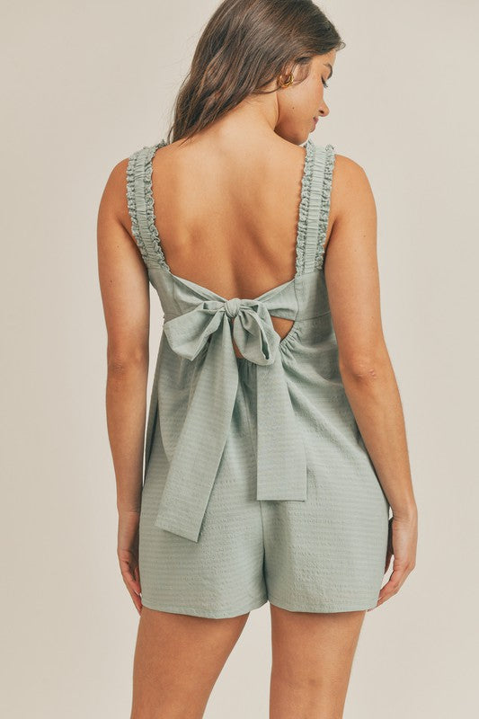 Sleeveless Tie Back Woven Romper with Pockets