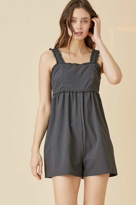 Sleeveless Tie Back Woven Romper with Pockets