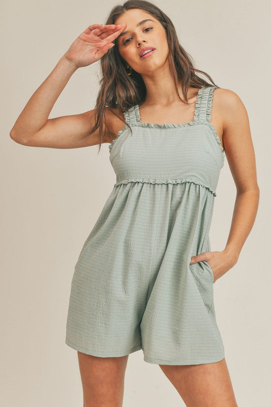 Sleeveless Tie Back Woven Romper with Pockets