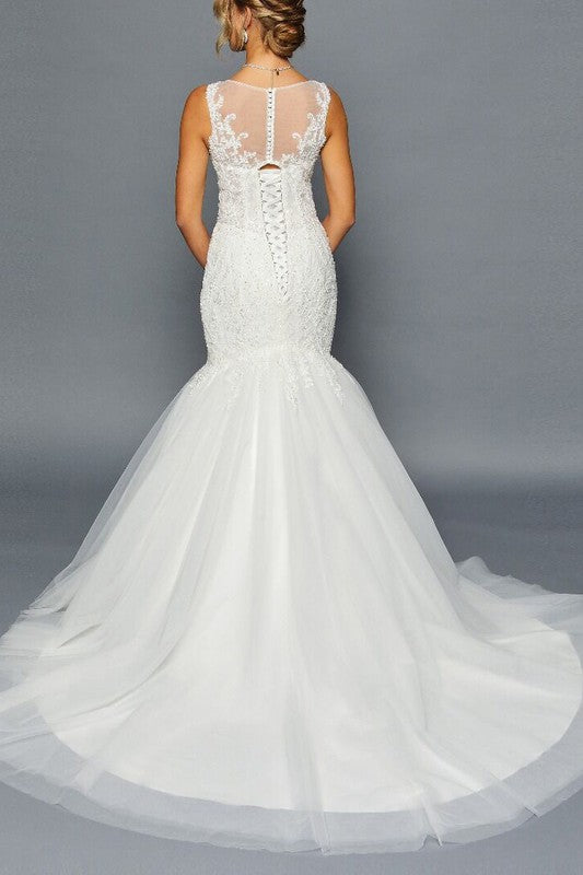 Wide Strap V Neck Mermaid Wedding Dress with Court Train