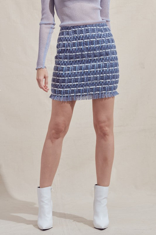 Raw Hem Tweed Mini Skirt