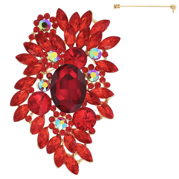 Jeweled Crystal Leaf Cluster Brooch Pin