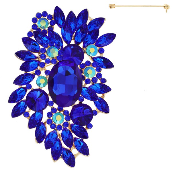 Jeweled Crystal Leaf Cluster Brooch Pin