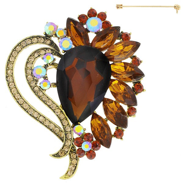 Jeweled Crystal Heart Shaped Brooch Pin
