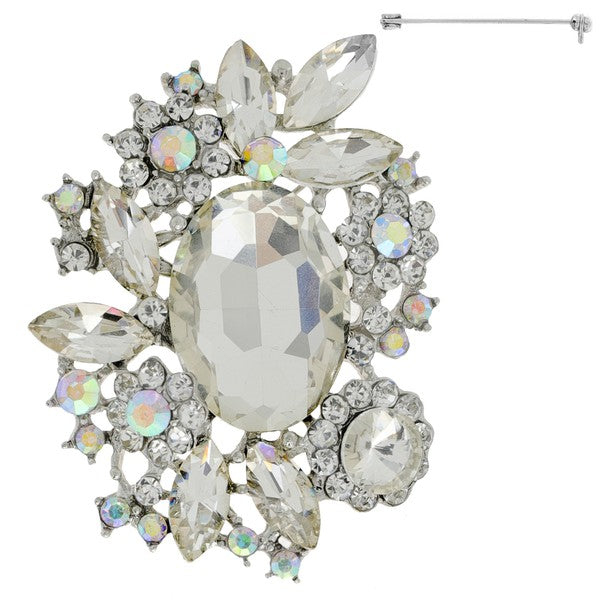 Jeweled Crystal Leaf Cluster Floral Brooch Pin