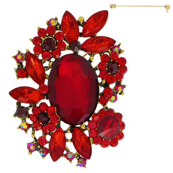 Jeweled Crystal Leaf Cluster Floral Brooch Pin