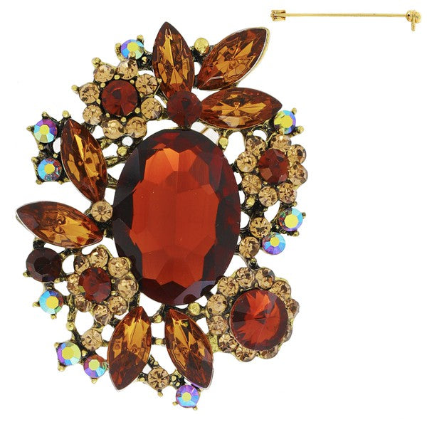 Jeweled Crystal Leaf Cluster Floral Brooch Pin