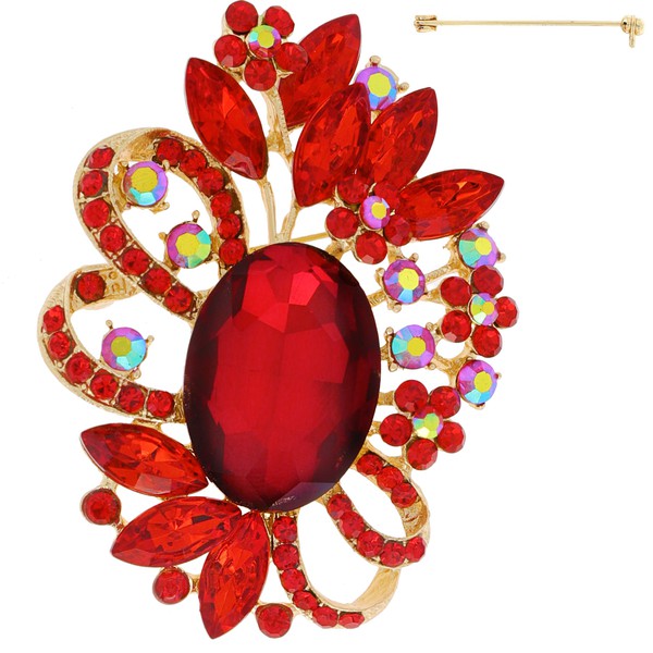 JEWELED CRYSTAL LEAF CLUSTER FLORAL RIBBON ACCENT BROOCH PIN