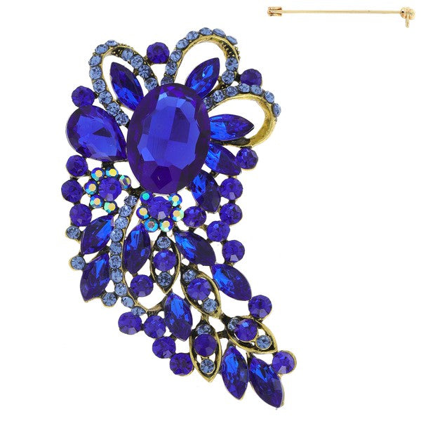 Crystal Leaf Cluster Paisley Shaped Brooch Pin