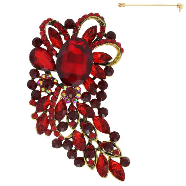Crystal Leaf Cluster Paisley Shaped Brooch Pin