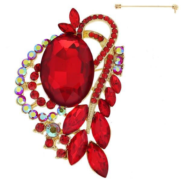 Jeweled Crystal Leaf Cluster Ribbon Brooch Pin