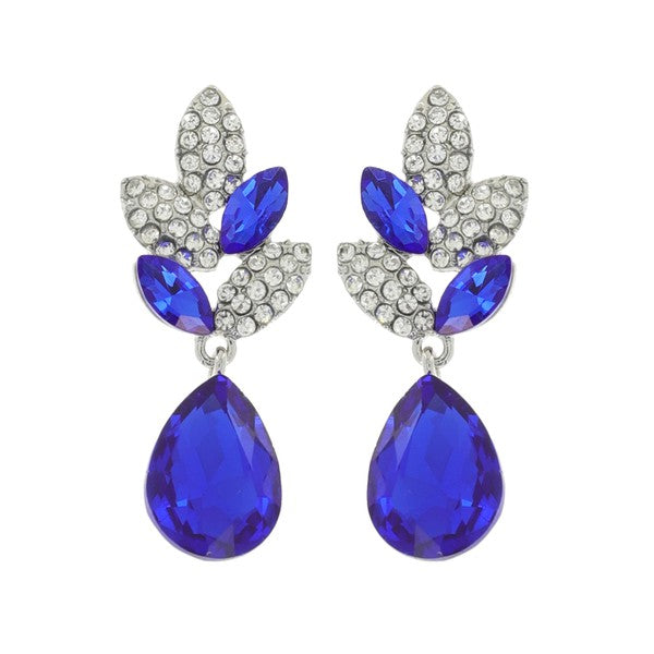 2-TIER CRYSTAL RHINESTONE LEAF ACCENT DANGLE AND DROP EARRING