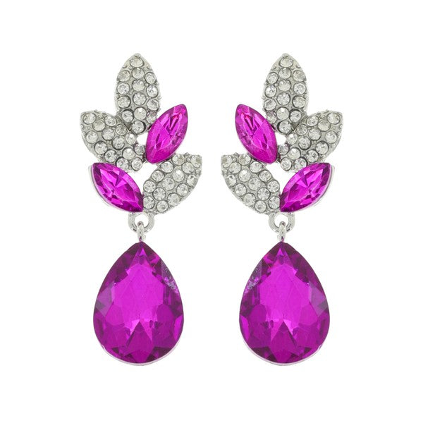 2-TIER CRYSTAL RHINESTONE LEAF ACCENT DANGLE AND DROP EARRING
