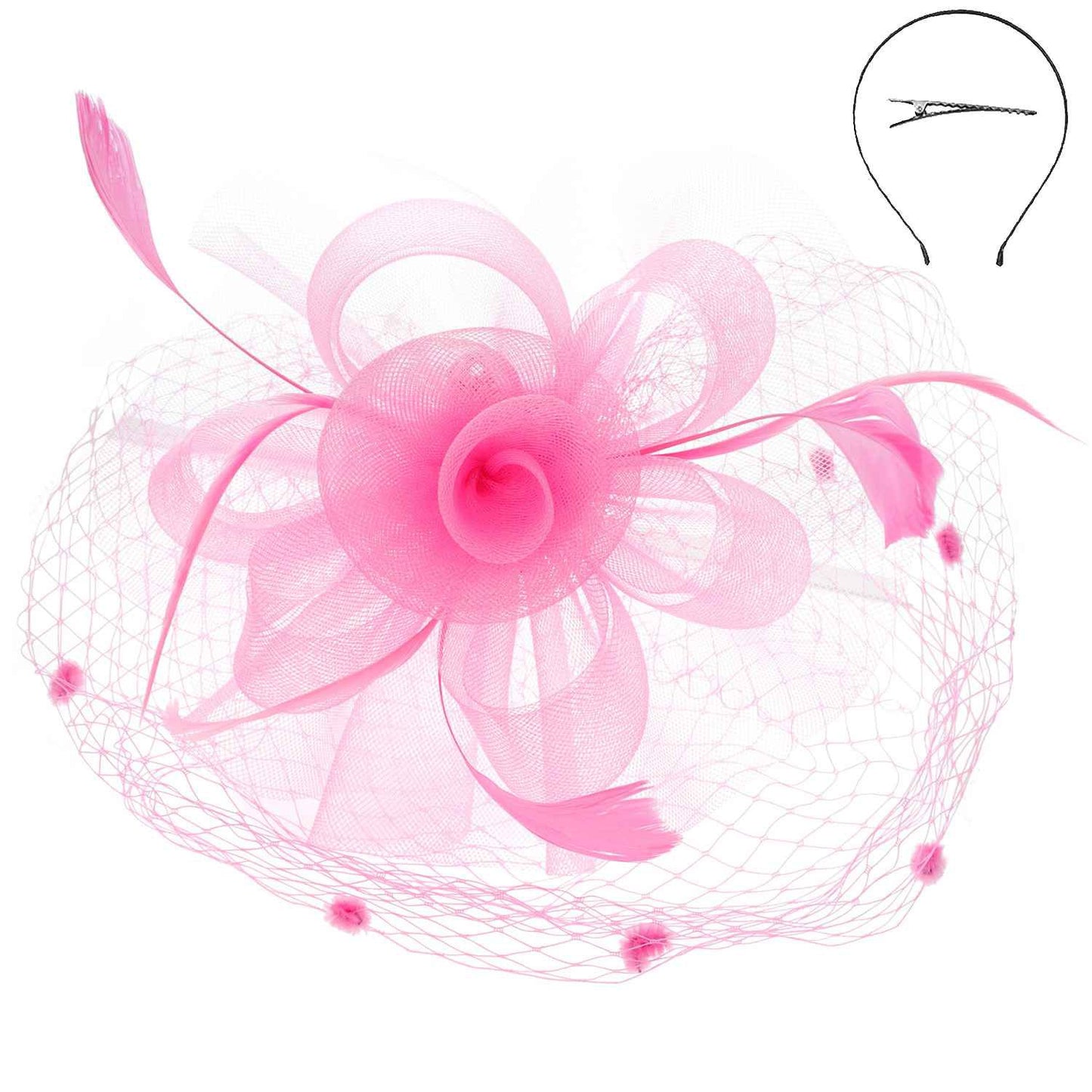 Floral Mesh Netting Veil Fascinator with Headband