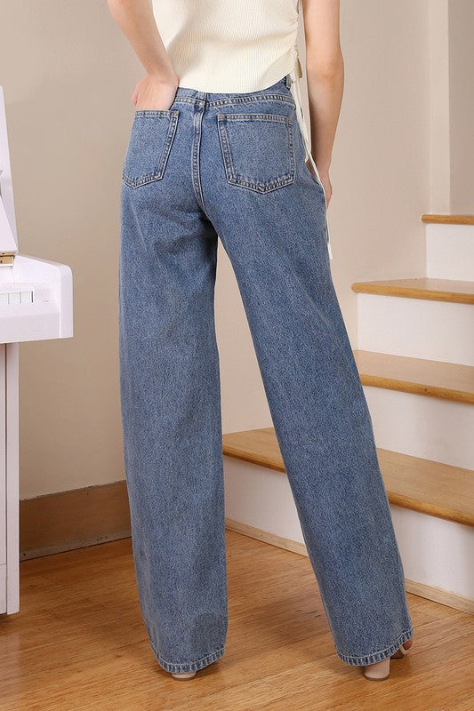 High Waisted Relax Fit Straight Leg Denim Jeans