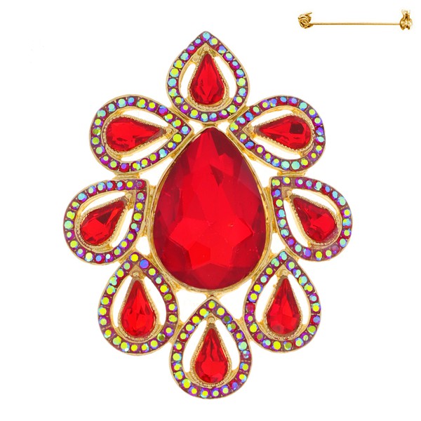 Crystal Rhinestone Teardrop Cluster Brooch Pin