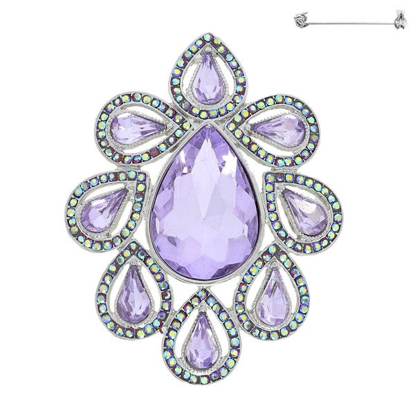 Crystal Rhinestone Teardrop Cluster Brooch Pin
