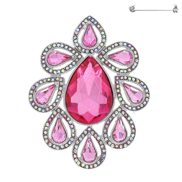 Crystal Rhinestone Teardrop Cluster Brooch Pin