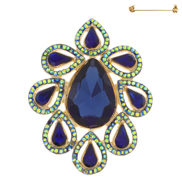Crystal Rhinestone Teardrop Cluster Brooch Pin