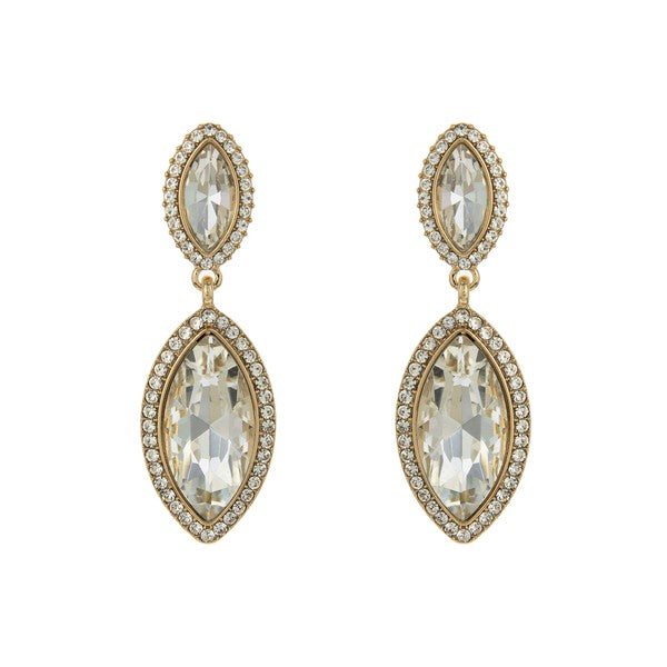 2-TIER CRYSTAL RHINESTONE PETAL CUT HALO DANGLE AND DROP EARRINGS