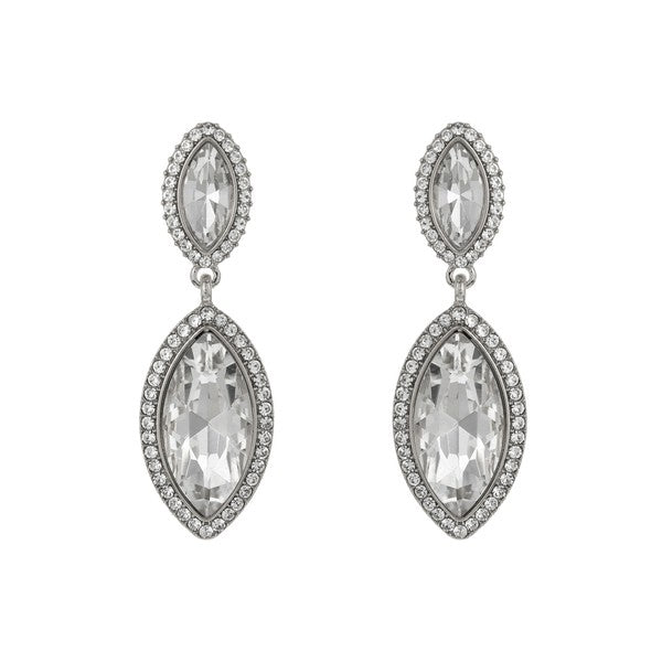 2-TIER CRYSTAL RHINESTONE PETAL CUT HALO DANGLE AND DROP EARRINGS