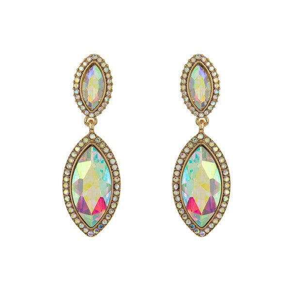 2-TIER CRYSTAL RHINESTONE PETAL CUT HALO DANGLE AND DROP EARRINGS