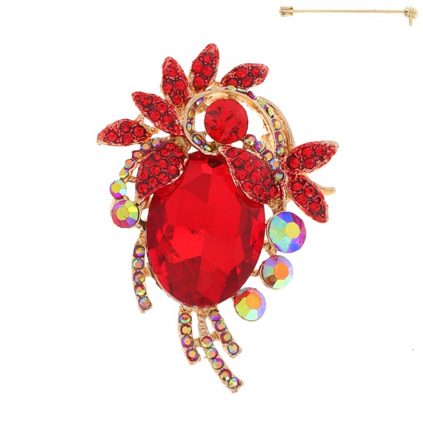 Crystal Gemstone Vine Cluster Brooch Pin