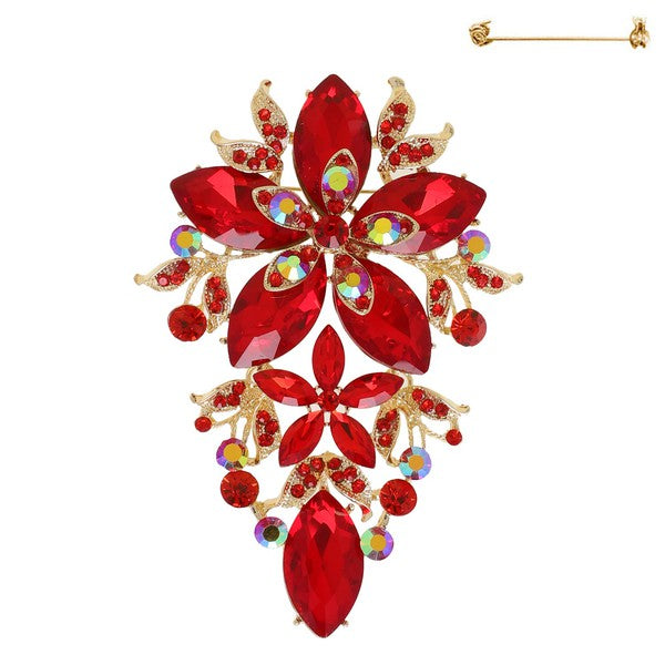 Vintage Inspired Crystal Rhinestone Floral Brooch Pin